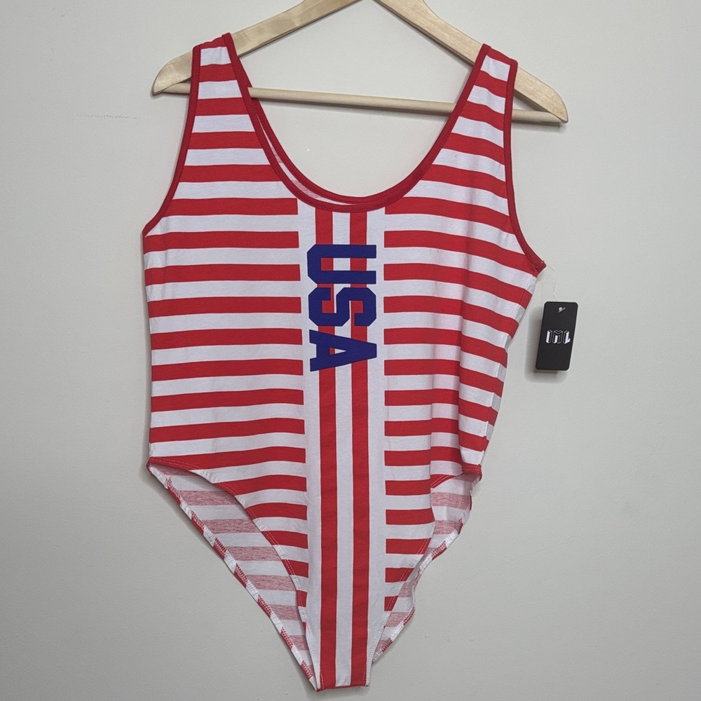 Isaac Morris Lounge Tank Bodysuit USA Print Cotton Blend XXL